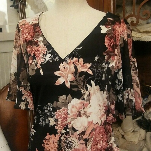 Connected Apparel Black Floral Dress - Picture 2 of 5